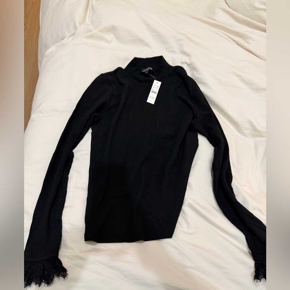 J. Crew Classic Black Knit Long Sleeve Lace Rib - Picture 2 of 3